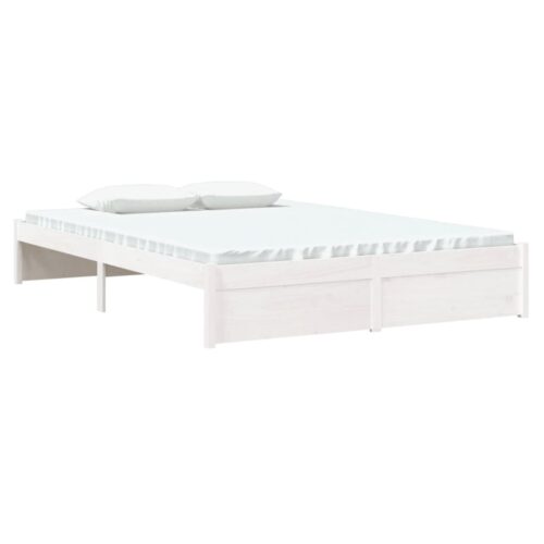 Bed Frame White Solid Wood 135x190cm - Image 3