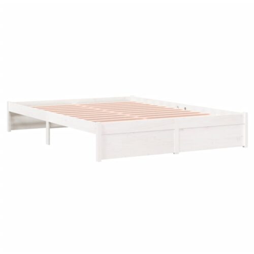 Bed Frame White Solid Wood 135x190cm - Image 4