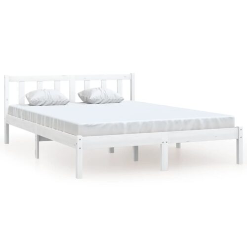 Bed Frame White Solid Wood 135x190cm - Image 2
