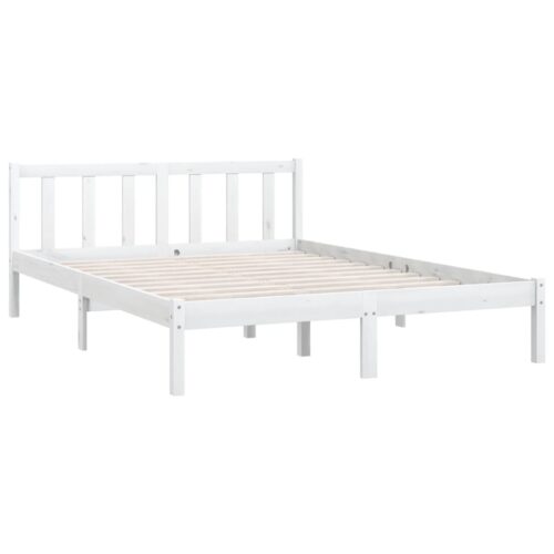 Bed Frame White Solid Wood 135x190cm - Image 3