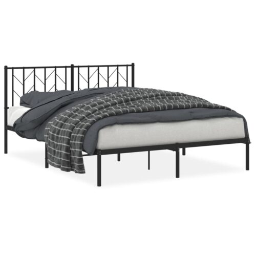 Metal Bed Frame with Headboard Black 150x200cm - Image 2