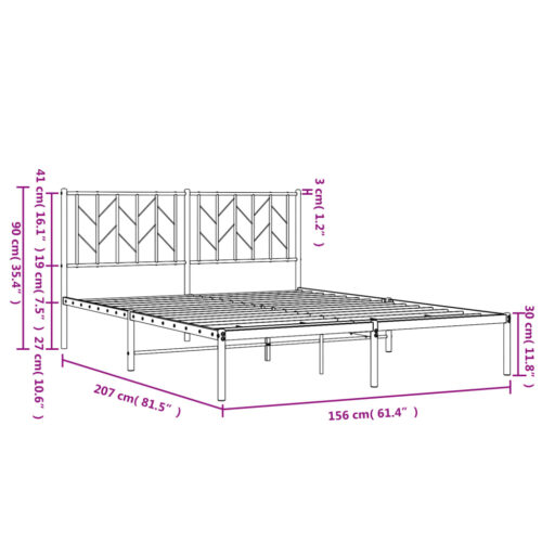 Metal Bed Frame with Headboard Black 150x200cm - Image 10