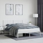 Metal Bed Frame with Headboard White 150x200cm