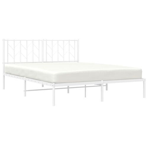 Metal Bed Frame with Headboard White 150x200cm - Image 3
