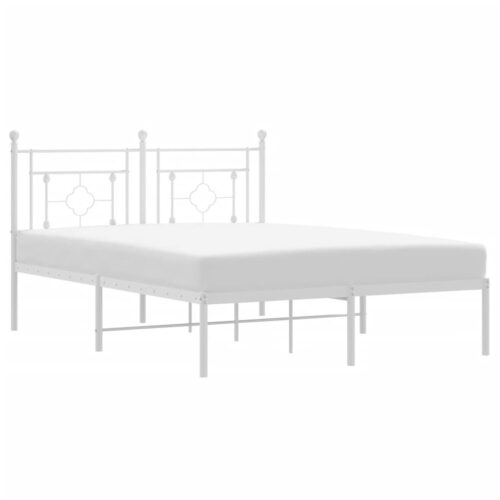 Metal Bed Frame with Headboard White 135x190cm - Image 2