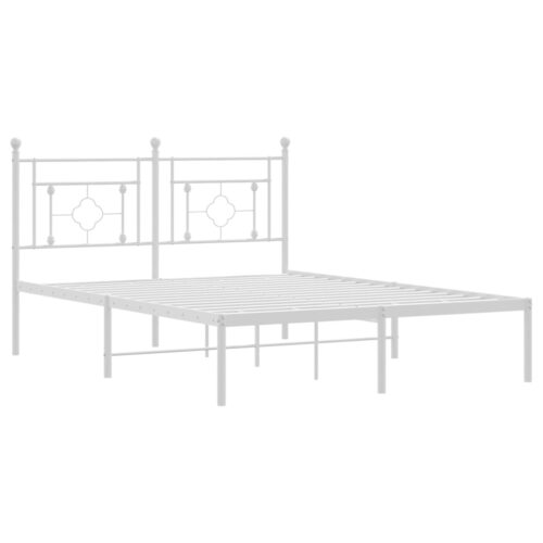 Metal Bed Frame with Headboard White 135x190cm - Image 4