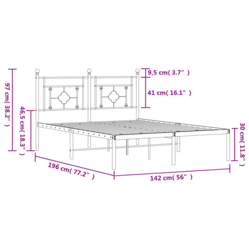 Metal Bed Frame with Headboard White 135x190cm - Image 11