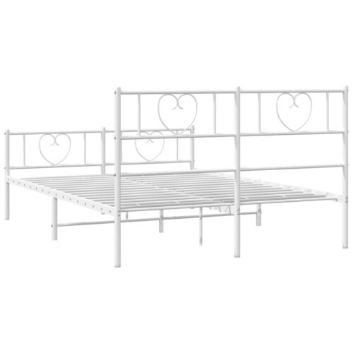Metal Bed Frame with Footboard White 150x200cm - Image 7