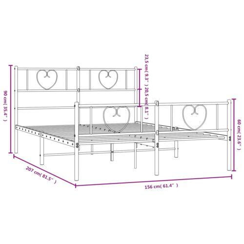 Metal Bed Frame with Footboard White 150x200cm - Image 9