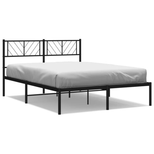 Metal Bed Frame with Headboard Black 150x200cm - Image 2