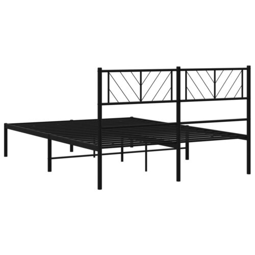 Metal Bed Frame with Headboard Black 150x200cm - Image 7