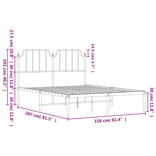 Metal Bed Frame with Headboard White 150x200cm - Image 9