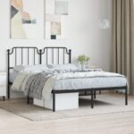 Metal Bed Frame with Headboard Black 150x200cm