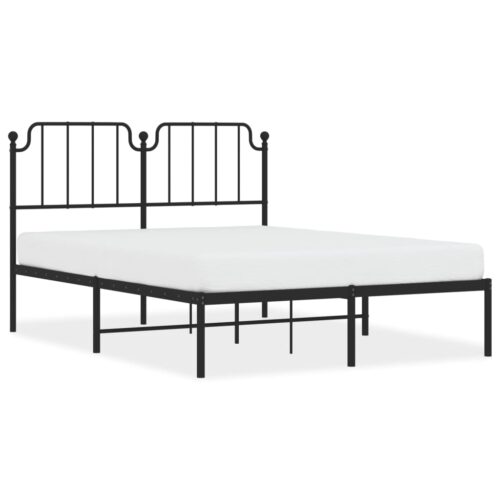 Metal Bed Frame with Headboard Black 150x200cm - Image 2