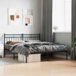 Metal Bed Frame with Headboard Black 150x200cm