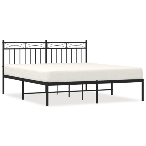 Metal Bed Frame with Headboard Black 150x200cm - Image 2