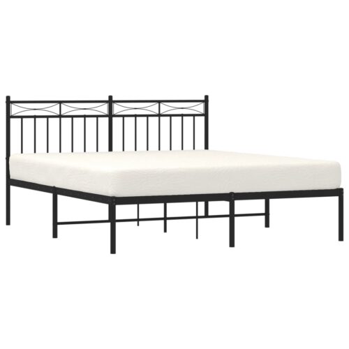 Metal Bed Frame with Headboard Black 150x200cm - Image 3