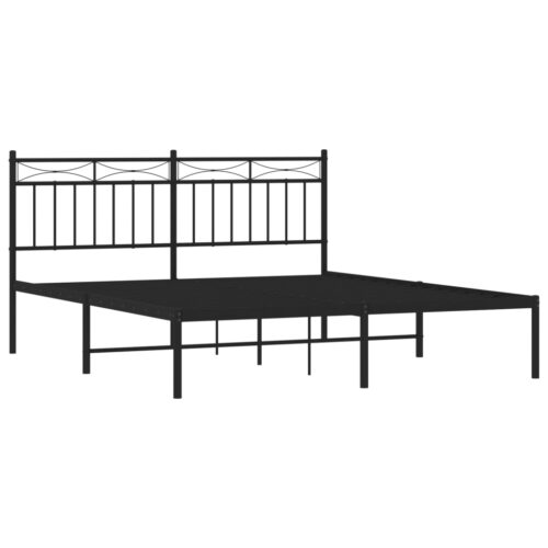 Metal Bed Frame with Headboard Black 150x200cm - Image 4