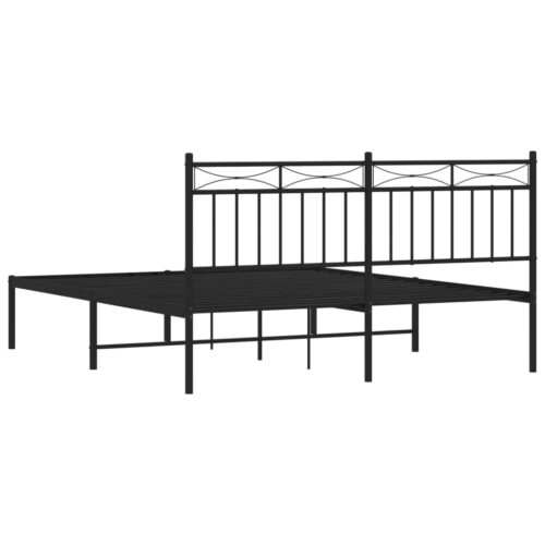 Metal Bed Frame with Headboard Black 150x200cm - Image 7