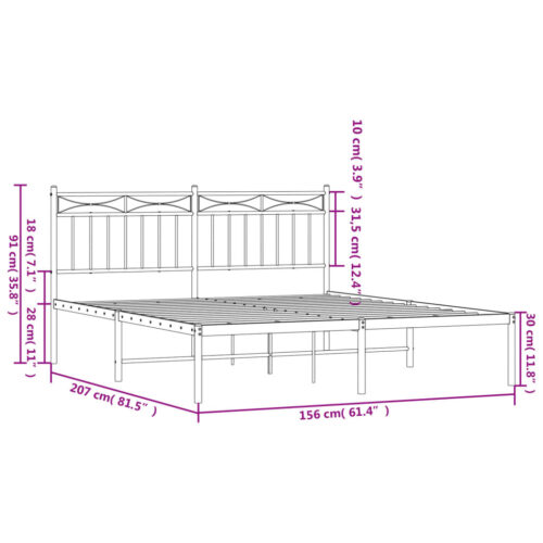 Metal Bed Frame with Headboard Black 150x200cm - Image 9