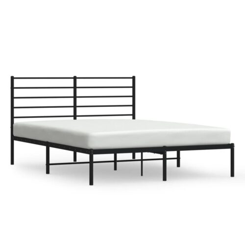 Metal Bed Frame with Headboard Black 150x200cm - Image 2