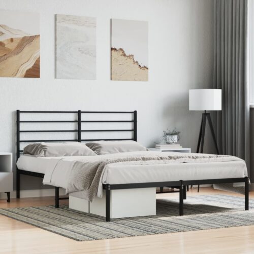 Metal Bed Frame with Headboard Black 150x200cm - Image 3