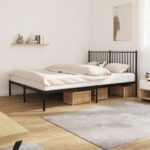 Metal Bed Frame with Headboard Black 150x200cm