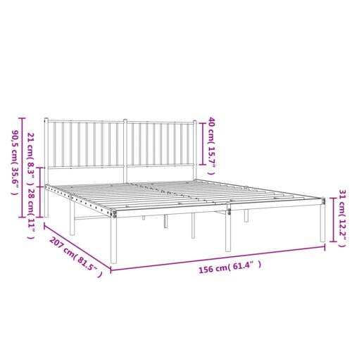 Metal Bed Frame with Headboard Black 150x200cm - Image 9