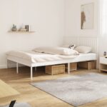 Metal Bed Frame with Headboard White 150x200cm