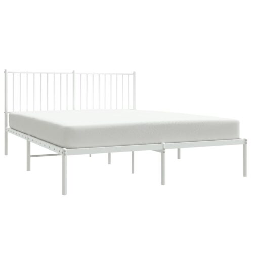 Metal Bed Frame with Headboard White 150x200cm - Image 3
