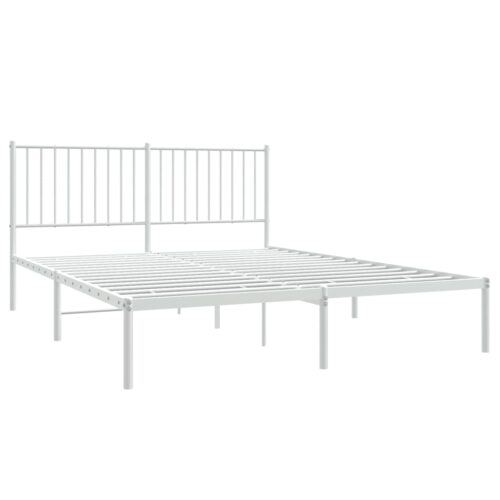 Metal Bed Frame with Headboard White 150x200cm - Image 4