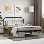 Metal Bed Frame with Headboard Black 150x200cm