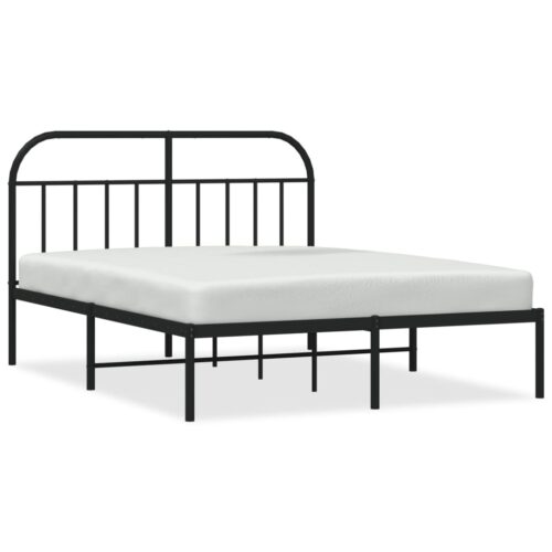 Metal Bed Frame with Headboard Black 150x200cm - Image 2