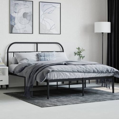 Metal Bed Frame with Headboard Black 150x200cm - Image 3