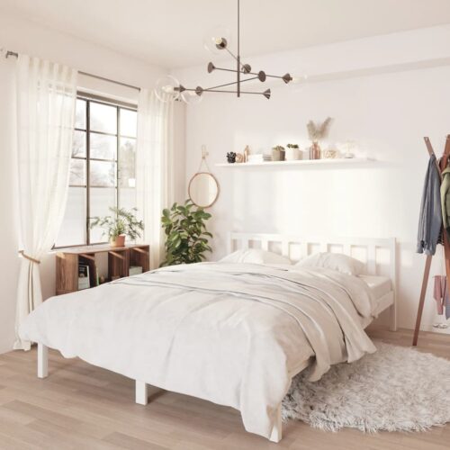 Bed Frame White Solid Wood Pine 150x200cm - Image 10