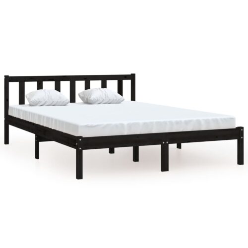 Bed Frame Black Solid Wood Pine 150x200cm - Image 2