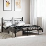 Metal Bed Frame with Headboard Black 150x200cm