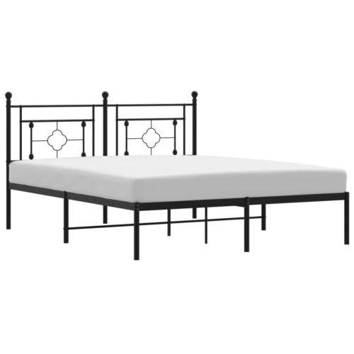 Metal Bed Frame with Headboard Black 150x200cm - Image 2