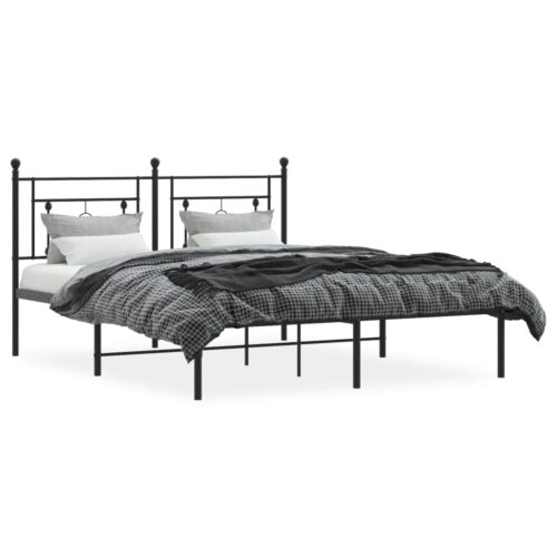 Metal Bed Frame with Headboard Black 150x200cm - Image 3