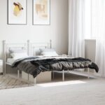 Metal Bed Frame with Headboard White 150x200cm
