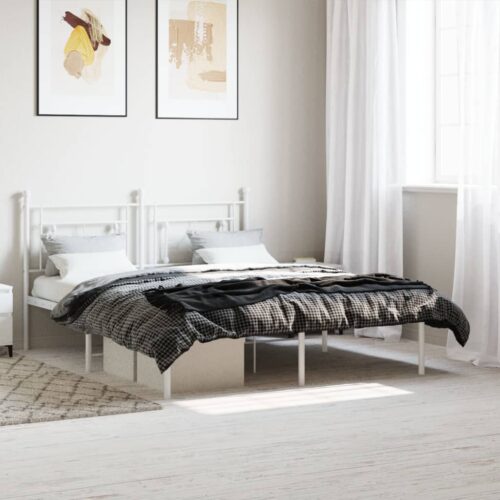 Metal Bed Frame with Headboard White 150x200cm