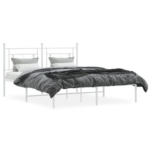 Metal Bed Frame with Headboard White 150x200cm - Image 3