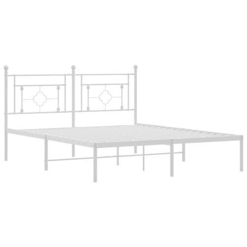 Metal Bed Frame with Headboard White 150x200cm - Image 4
