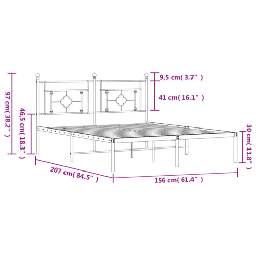 Metal Bed Frame with Headboard White 150x200cm - Image 11