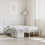 Metal Bed Frame with Footboard White 150x200cm