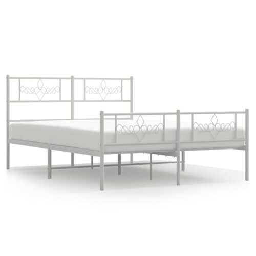 Metal Bed Frame with Footboard White 150x200cm - Image 2