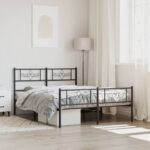 Metal Bed Frame with Footboard Black 150x200cm