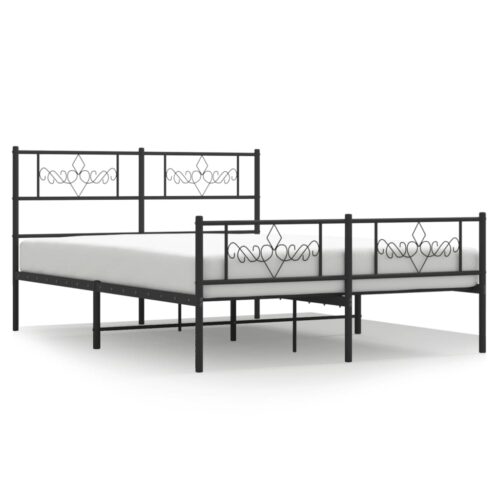 Metal Bed Frame with Footboard Black 150x200cm - Image 2
