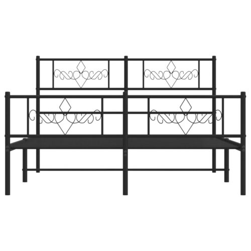 Metal Bed Frame with Footboard Black 150x200cm - Image 4