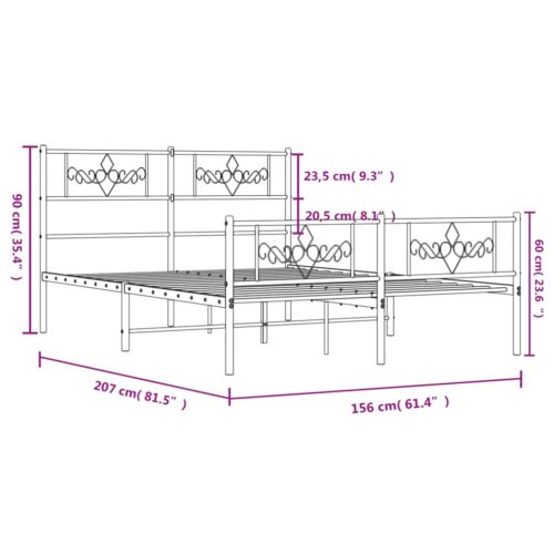 Metal Bed Frame with Footboard Black 150x200cm - Image 9